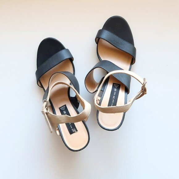 Steve Madden Carisa Black & Nude Slingback Open Toe Sturdy Heel Sandals Shoes 10 - Picture 11 of 13